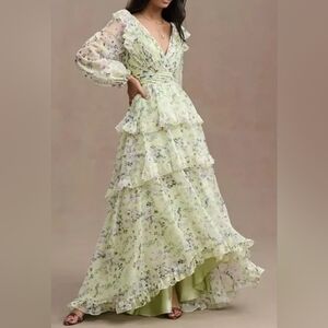 Mac Duggal Tiered A-line Maxi Chiffon Gown. Dress